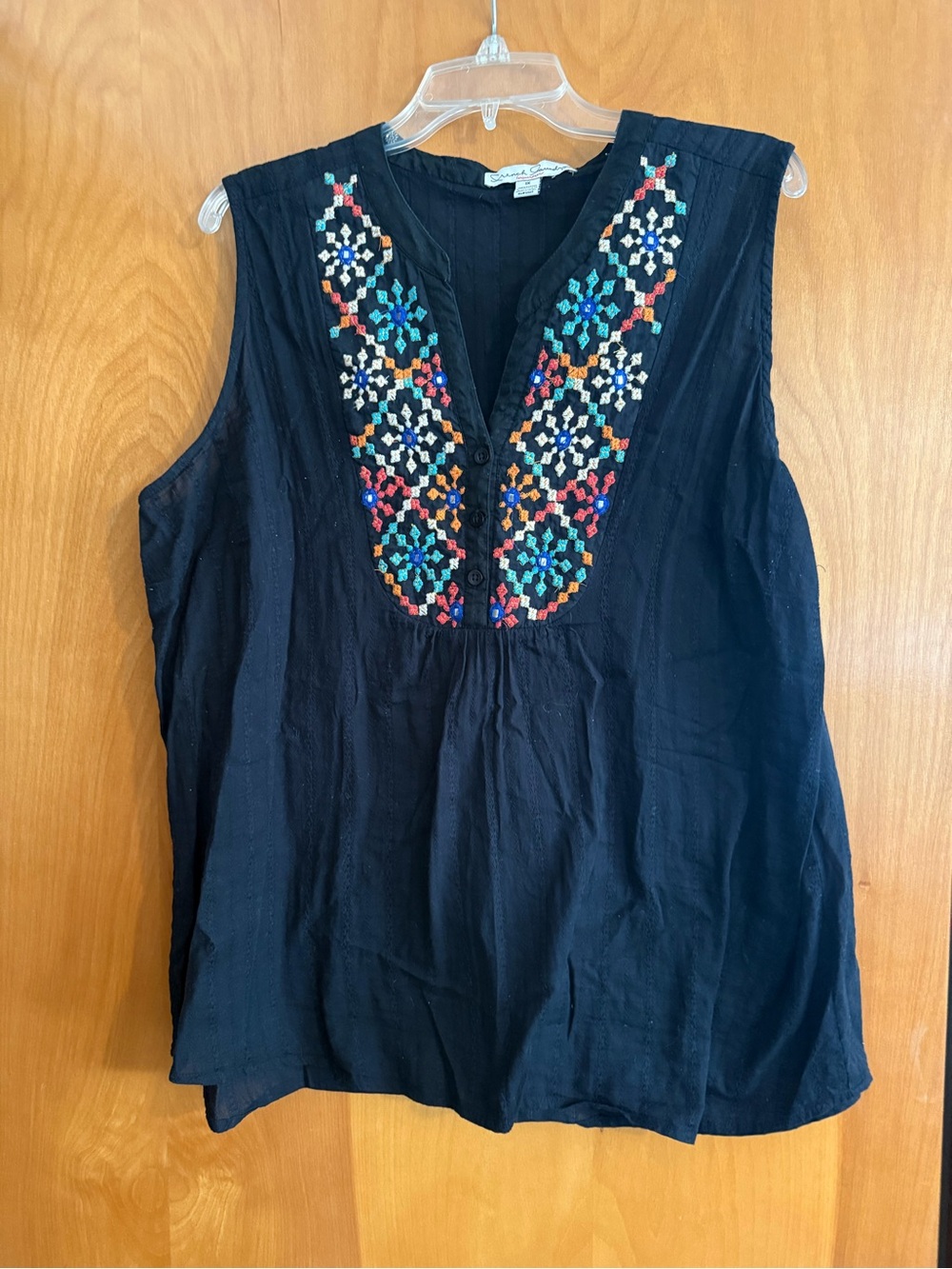 French Laundry Navy Sleeveless Embroidered Bib Top